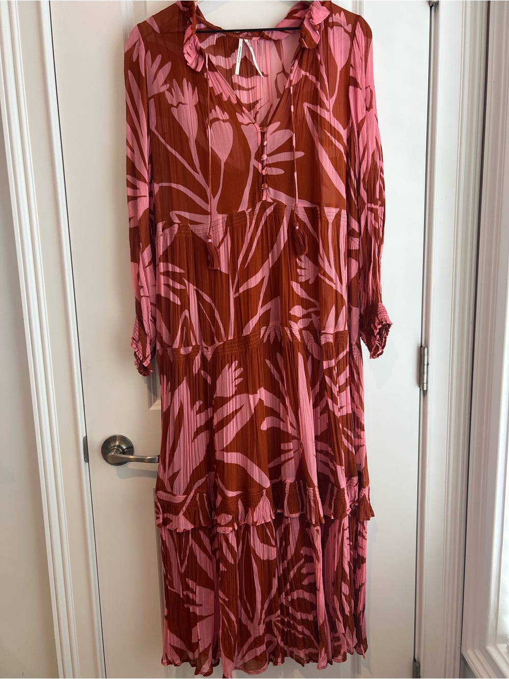 Anthropologie Pink and Brown Floral Maxi Dress